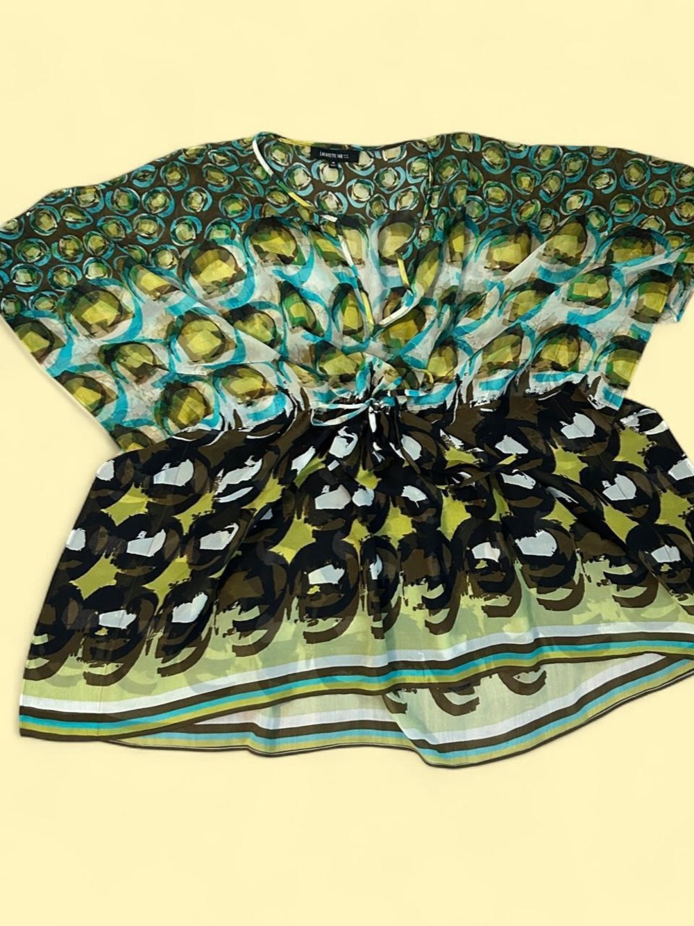 Lafayette 148 New York Abstract Tunic Top Tie Waist 100% Silk SZ Medium Chiffon
